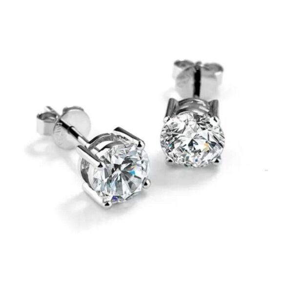 Certified 2ct t.w. Diamond Moissanite Excellent Round Cut Stud Earrings - Picture 4 of 9